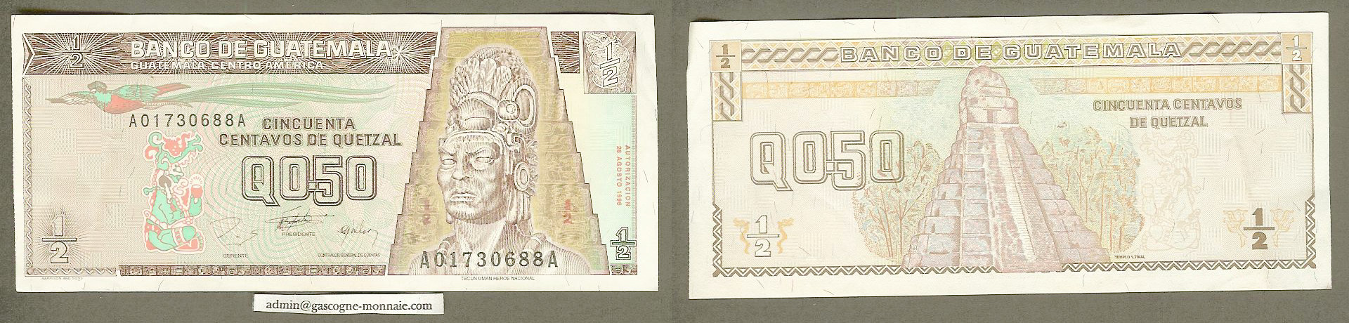 Guatemala 50 Centavos de Quetzal Tecun Uman 1996 SUP+